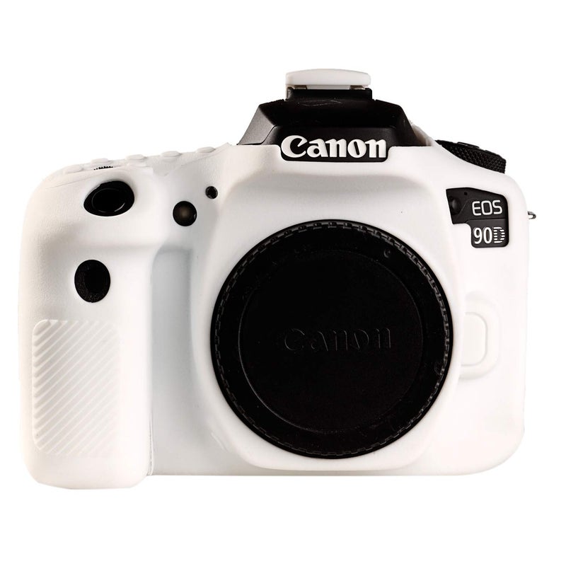 STSEETOP Camera Case for Canon EOS 90D - Silicone Protective DSLR Skin Cover, Detachable Cage, Shockproof, Dustproof (White) - Image 1